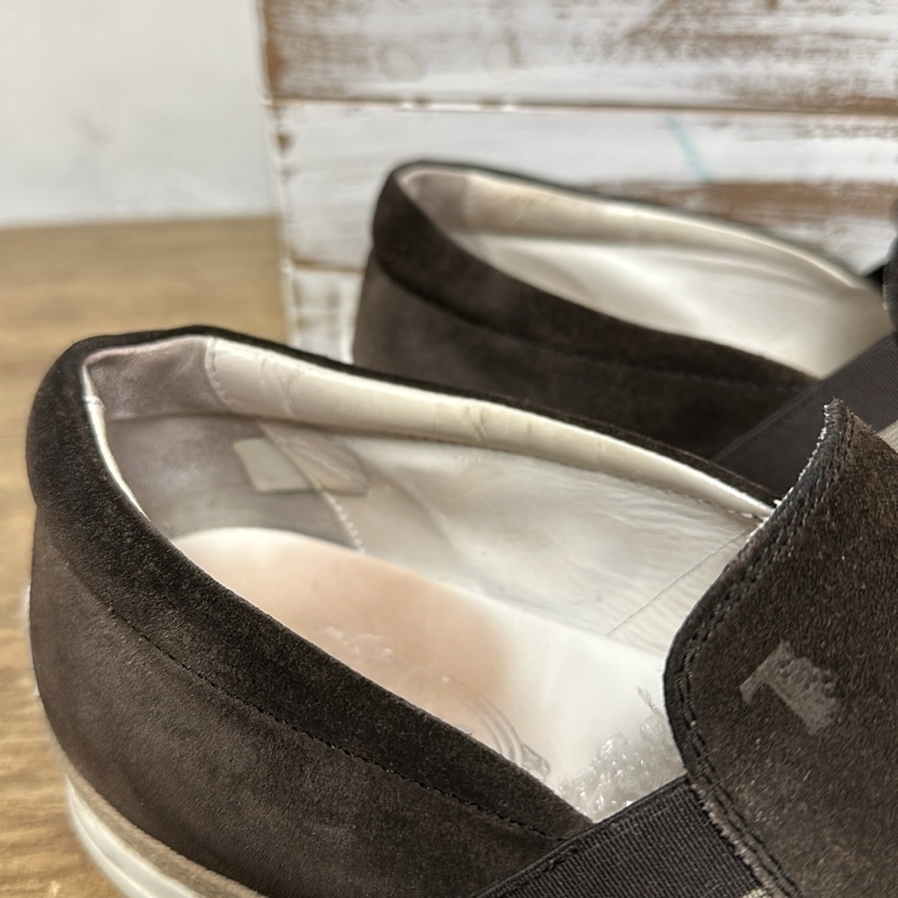 Tod's Brown Suede Slip-On Loafers with Webbed Stripes - Picture 3 of 10